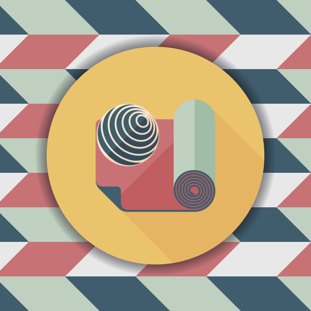 瑜伽垫和球平面图标与长影子，eps10图片下载