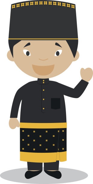 来自文莱的角色穿着传统的方式矢量插图。图片下载