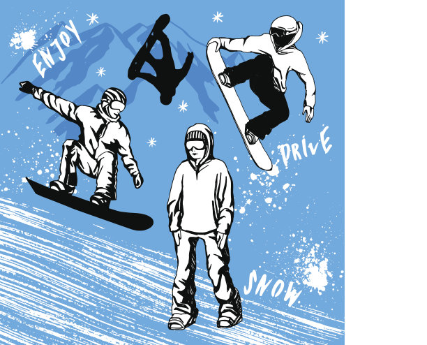 滑雪板手绘插图。极端的冬季运动图片下载