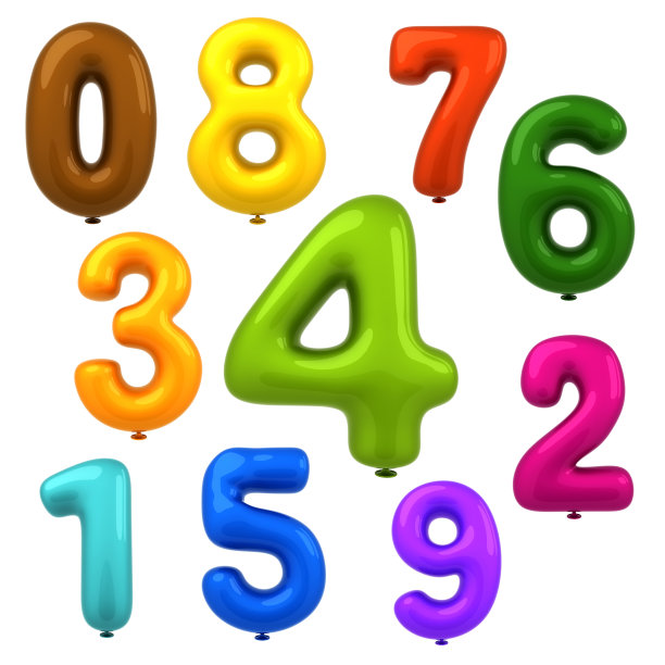 彩色闪亮的气球数字3d渲染在白色的背景图片下载