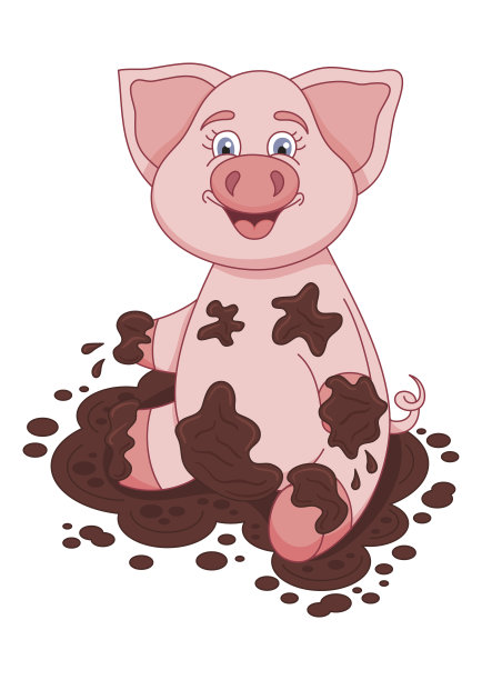 矢量插图的可爱猪在水坑，有趣的小猪图片下载