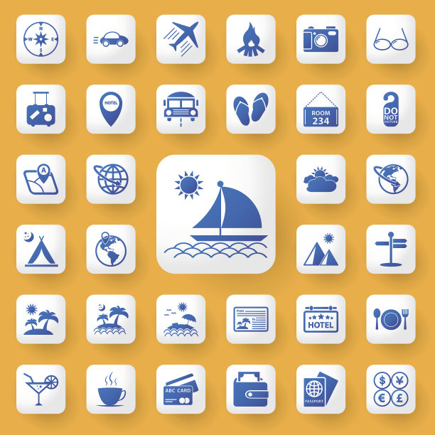 应用程序图标旅游标志图标设置。矢量插图。图片下载