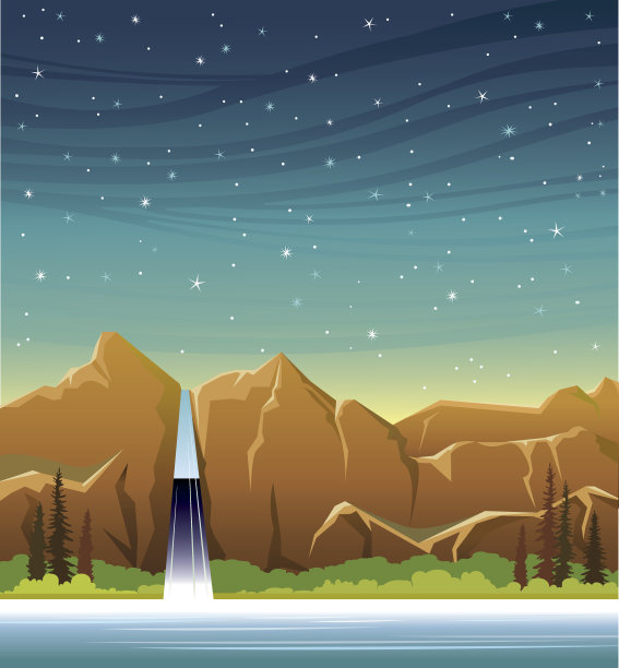 夏季景观与瀑布的夜空。图片下载