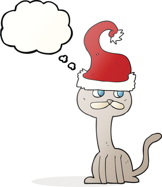 思想泡泡卡通猫戴着圣诞帽图片下载