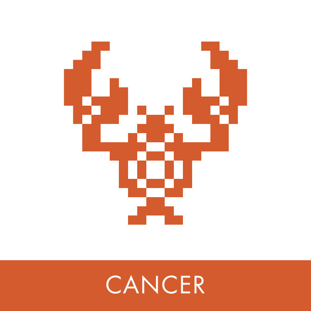 癌症星座。符号图标平面插图。像素图形。图片下载