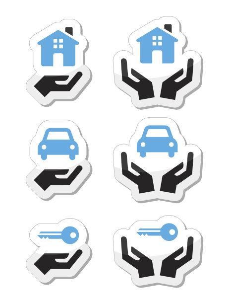 家，车，钥匙与手的图标设置图片下载