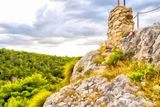 背景水彩画山川风景图片下载