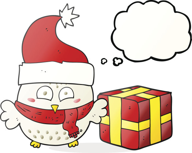 思想泡泡卡通圣诞猫头鹰图片下载