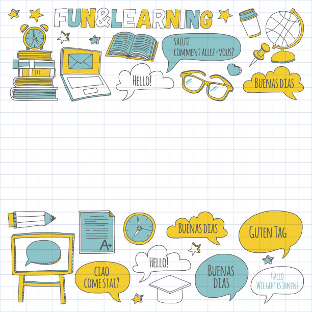 语言学校在笔记本纸上的线性涂鸦图标图片下载