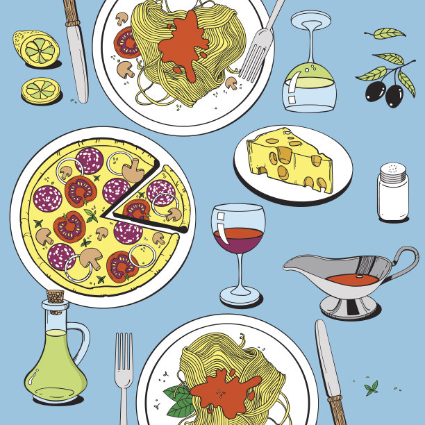 意大利美食主题手绘物品图片下载