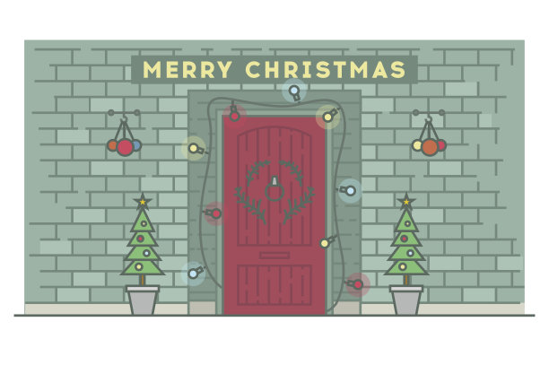 圣诞插图。树，bslls和其他元素。股票向量。图片下载