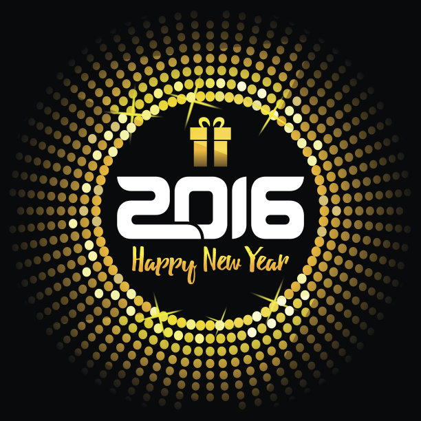 新年快乐2016 -黄金迪斯科灯框架图片下载
