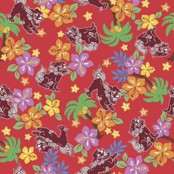 热带花东方狮子图案图片下载