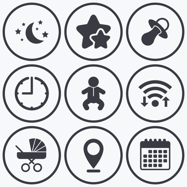 月亮和星星。婴儿婴儿图标。车,假。图片下载