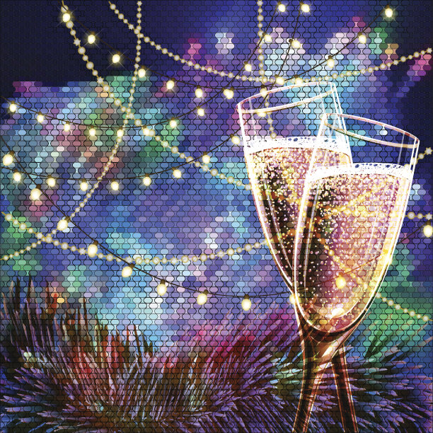 新年贺卡和香槟。图片下载