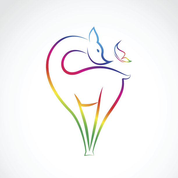 鹿和蝴蝶的矢量图像图片下载