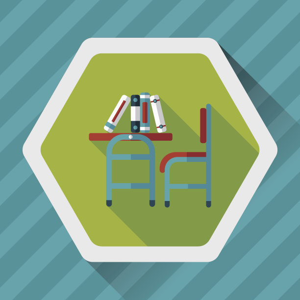 复古的学校书桌与长影子图标，eps10图片下载