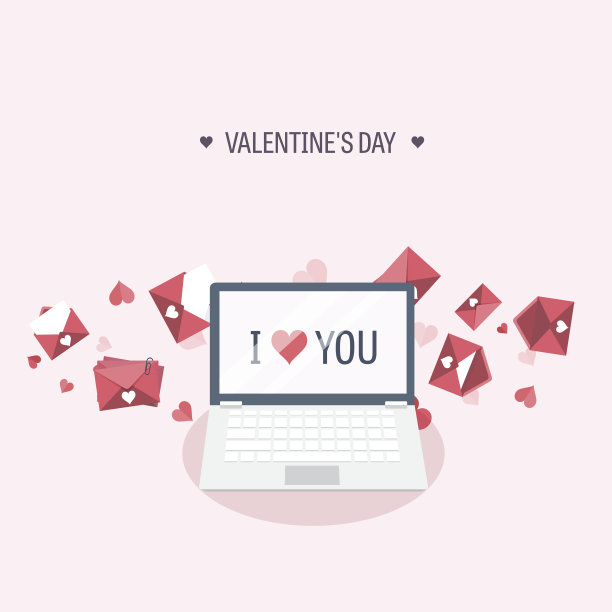 矢量插图。平板背景与笔记本电脑。爱,心。情人节图片下载