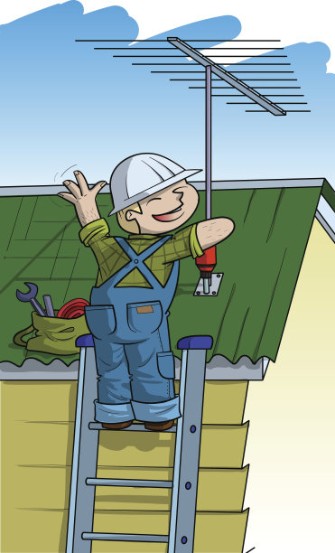 在屋顶上安装电视天线图片下载