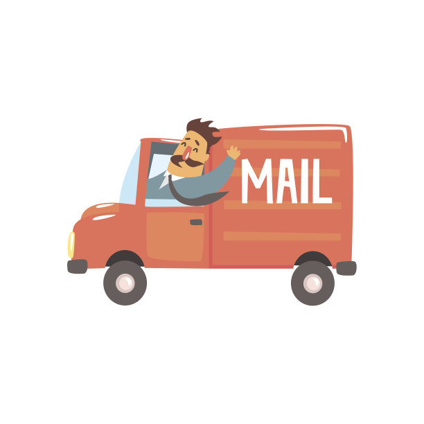 微笑着驾驶红色邮车的邮递员图片下载