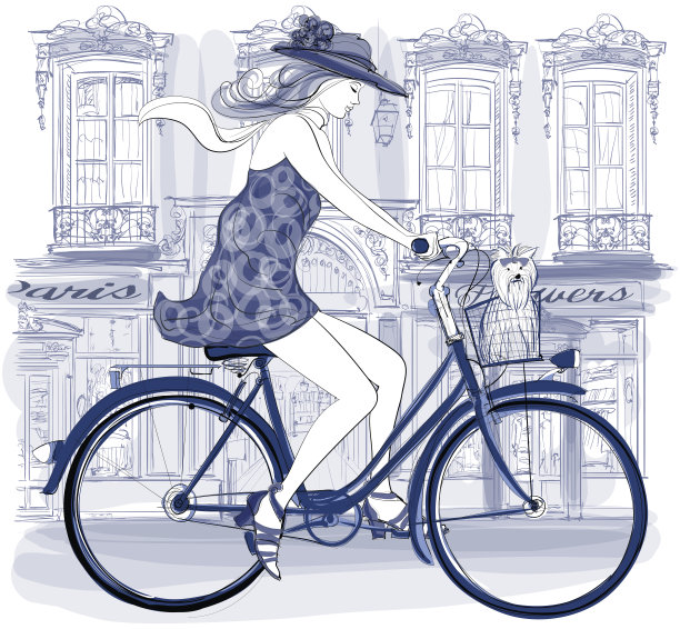 快乐的年轻的自行车骑在大街上图片下载