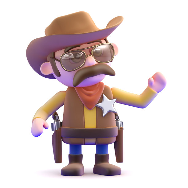 3d牛仔警长向他的左边做手势图片下载