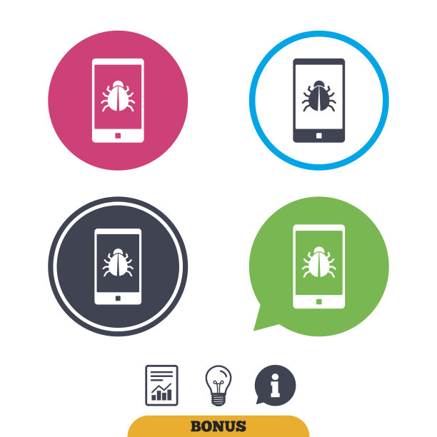 智能手机病毒标志图标。软件缺陷的象征。图片下载