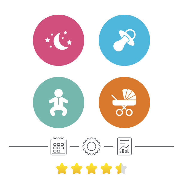 月亮和星星。婴儿婴儿图标。车,假。图片下载