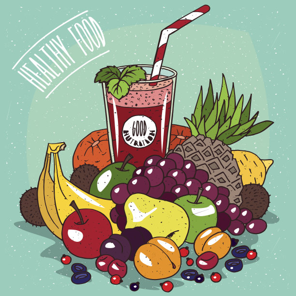 一堆水果和一杯果汁图片下载