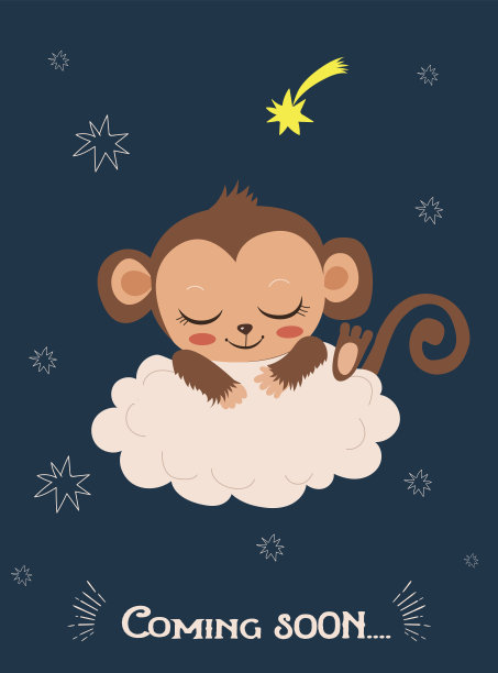 可爱的小猴子和花环。卡通向量。图片下载