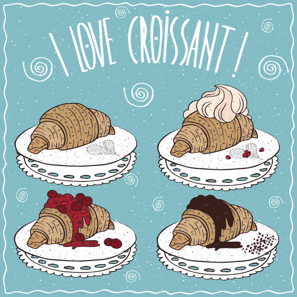 套牛角面包在手工卡通风格图片下载