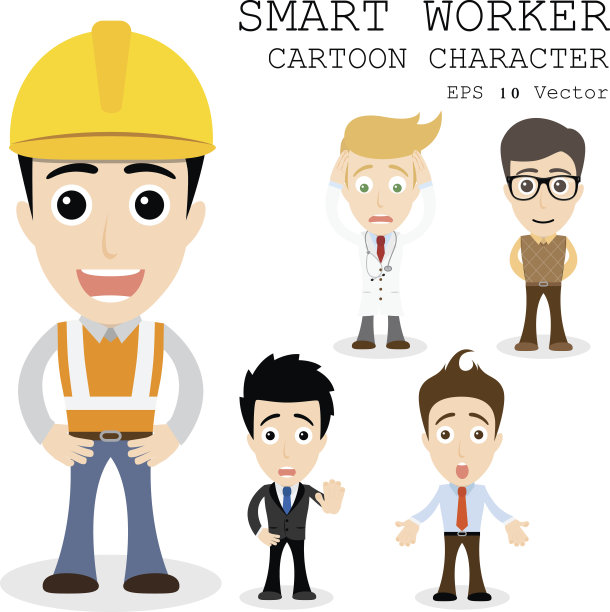 聪明的工人卡通人物eps 10矢量插图图片下载