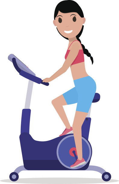 矢量卡通女人在一个固定的健身自行车图片下载