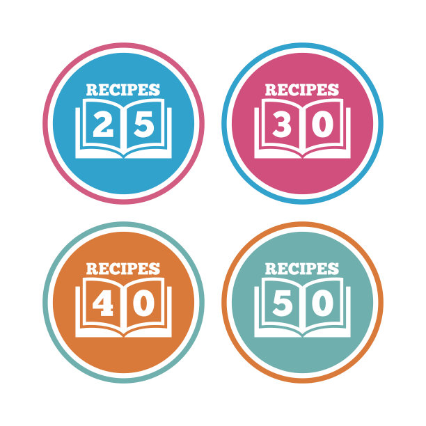 食谱图标。50个食谱签名。图片下载