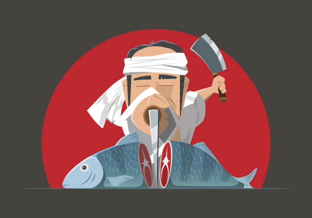 男人日本亚洲厨师厨师烹饪鱼或寿司图片下载