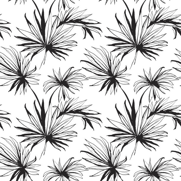 热带丛林花卉无缝图案背景与棕榈树素材图片