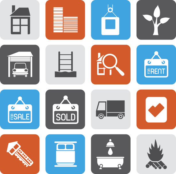 平坦的房地产和建筑图标图片下载