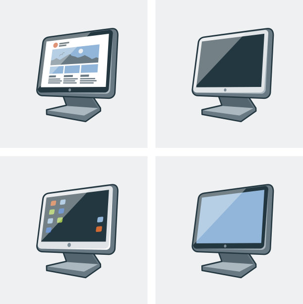 一套四台式机显示器图标卡通风格图片下载