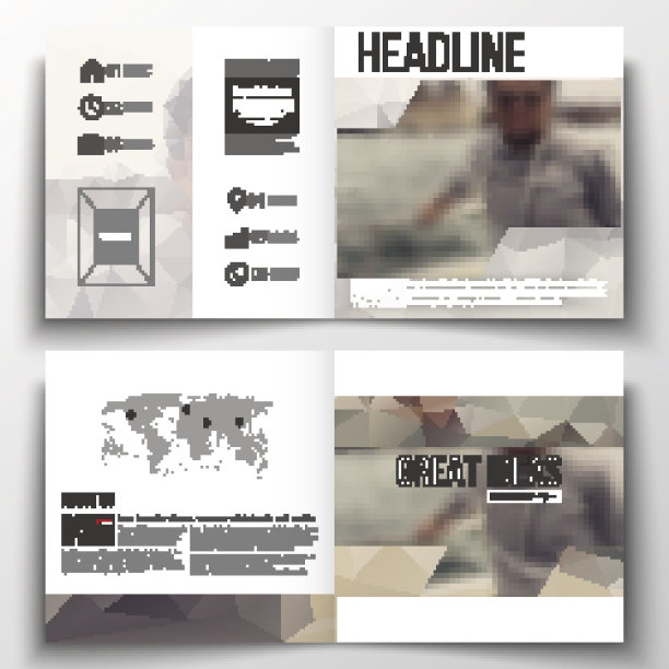 一套方形设计宣传册模板。多边形背景，模糊图像图片下载