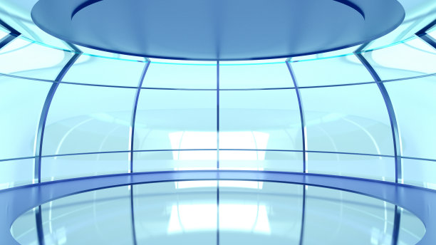 未来主义的大厅，有玻璃墙图片下载