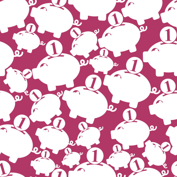 无缝背景与储蓄罐标志，金融主题。图片下载