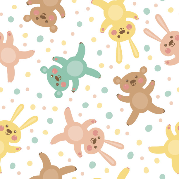 儿童无缝图案与可爱的熊和兔子图片下载