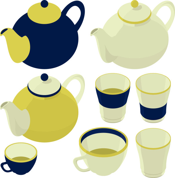 茶杯、茶壶、水壶、等距餐具图片下载