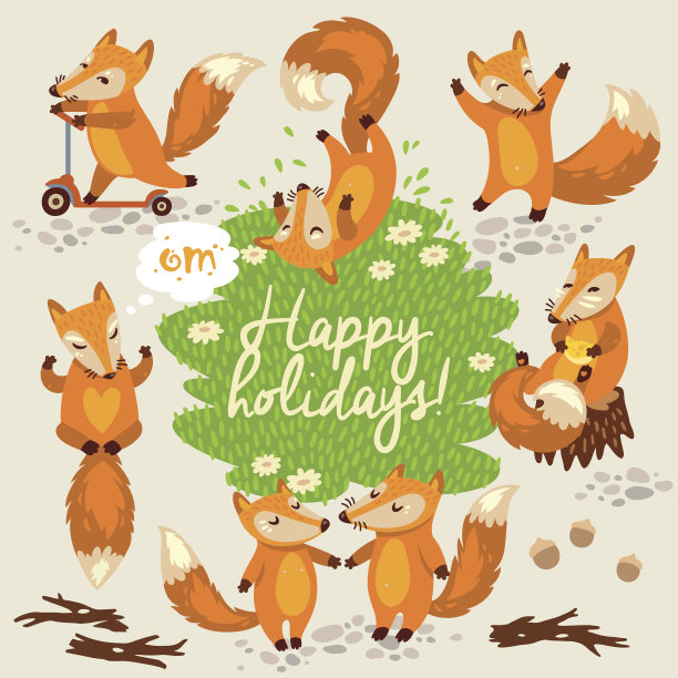 卡通风格的狐狸节日贺卡图片下载