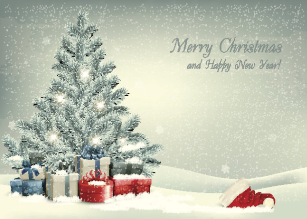 复古圣诞背景与圣诞树和礼物wi素材图片