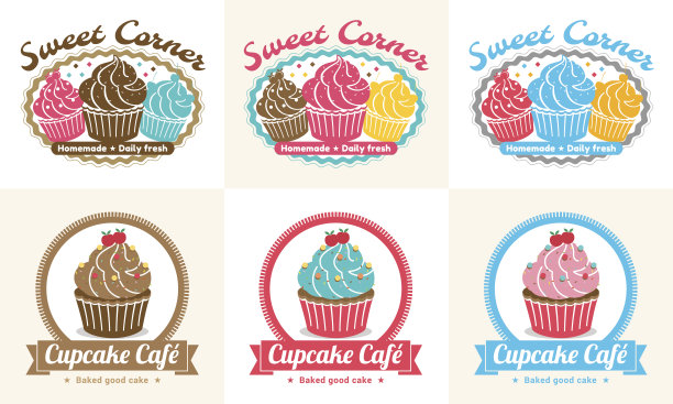 一套甜蜜的纸杯蛋糕烘焙徽章标签设计图片下载