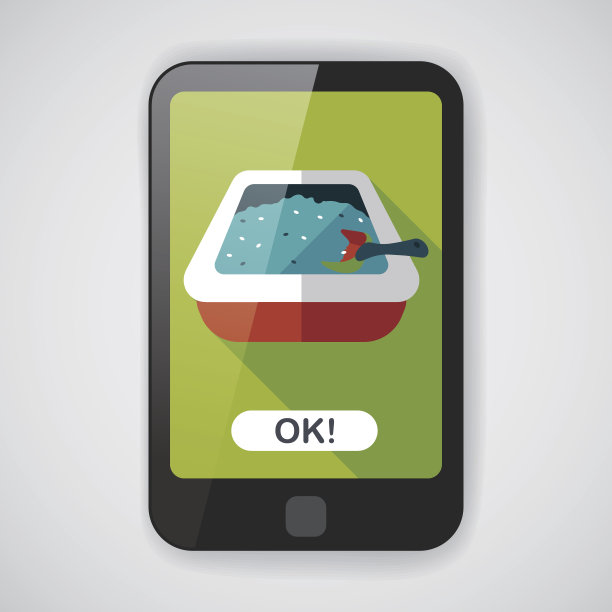 宠物猫砂盆平面图标与长影子，eps10图片下载