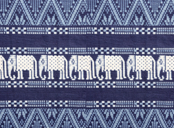 质地为蓝色棉布织物，配白色象织织物图片下载