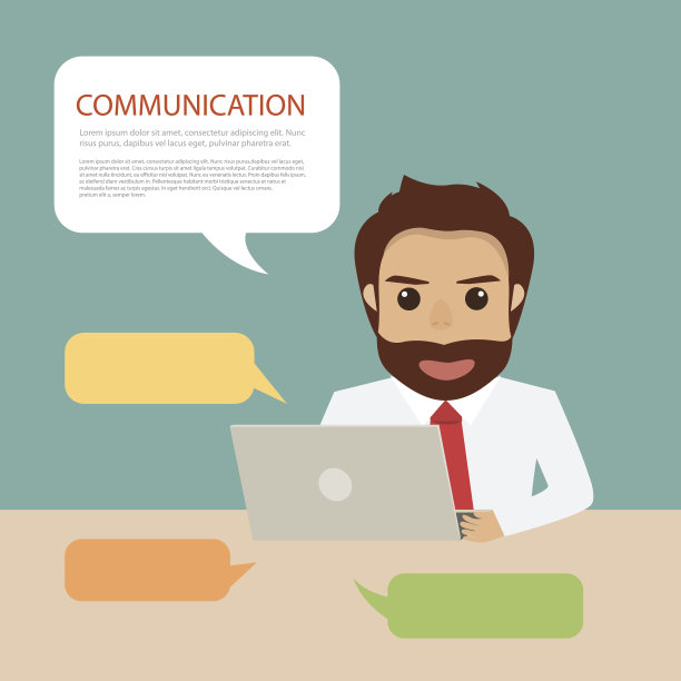 在办公室使用笔记本电脑进行通信的商人。图片下载