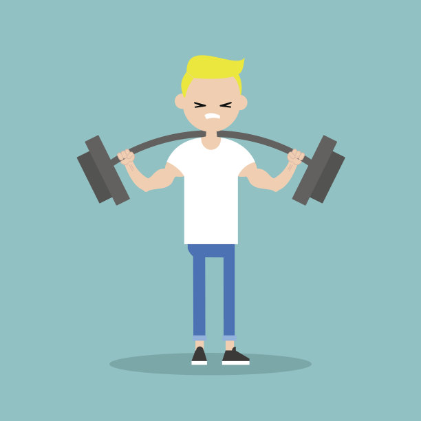 年轻的金发男孩举起了一个很重的杠铃图片下载